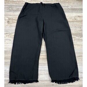 Finity Naturals Women's‎ S Black Linen Blend Cropped Pants Raw Hem Drawstring